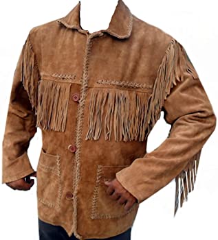 Classyak Western Leather Coat, Fringes on Front, Back, Shoulders & Sleeves
