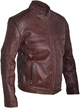 Classyak Men's Vintage Cafe Racer Biker Real Leather Jacket