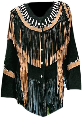 Classyak Women's Western Suede Leather Top Quality Fringed Jacket