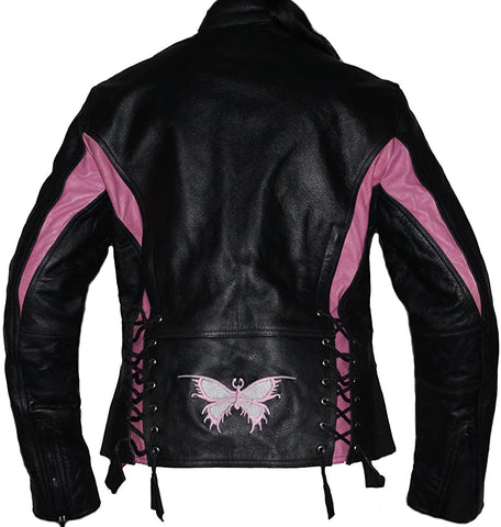 Classyak Women Motorbike Real Leather Jacket, Special Butterfly Design
