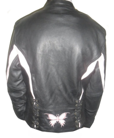 Classyak Women's Biker Pink Butterfly Leather Jacket