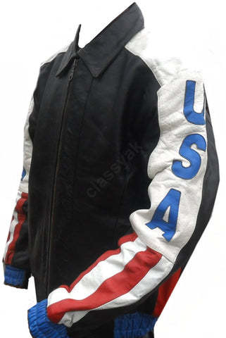 Classyak Real Leather Fashion Moto Jacket with USA Flag, High Quality, Xs-5xl Classyak Real Leather Fashion Moto Jacket with USA Flag, High Quality, Xs-5xl