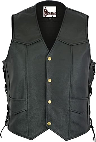 Classyak Men's Fashion Motorcycle Leather Waist Coat Classyak Men's Fashion Motorcycle Leather Waist Coat
