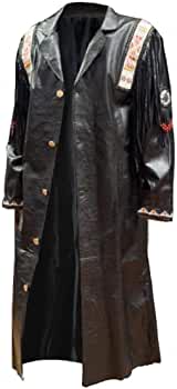 Mens Native American Western Cowboy Fringe Genuine Leather Trench Coats