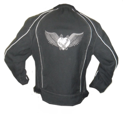 Motorcycle Jacket Flying Love Black Dobie Fabric Motorcycle Jacket Flying Love Black Dobie Fabric