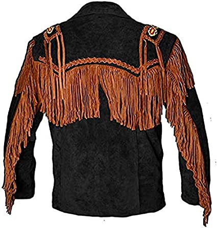 Classyak Western Leather Jackets for Men Cowboy Leather Jacket and Fringe Beaded Coat