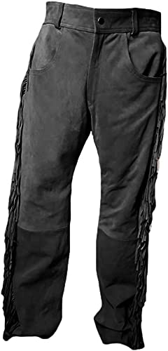 Classyak Men's Western Suede Leather Fringed Pant