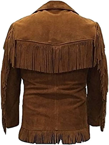 Classyak Men's Western Fringed Goat Suede Leather Coat