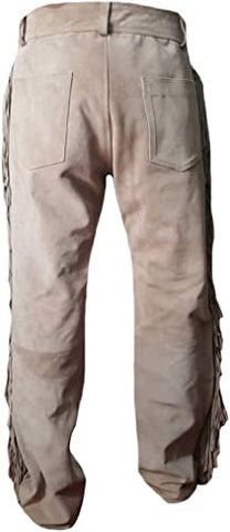 Classyak Men's Western Suede Leather Fringed Pant