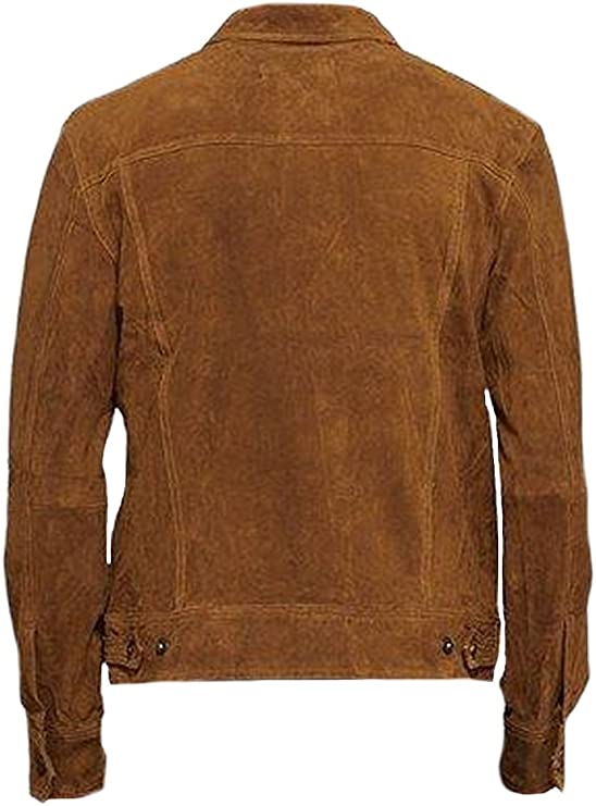 Classyak Men's Fashion Suede Brown Leather Jacket