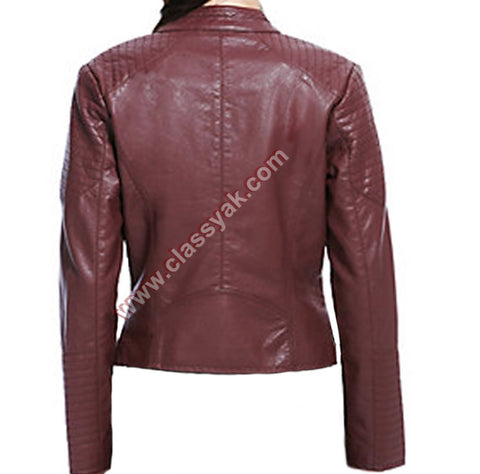 Classyak Women Fashion Genuine Leather Jacket Burgundy, Xs-5xl