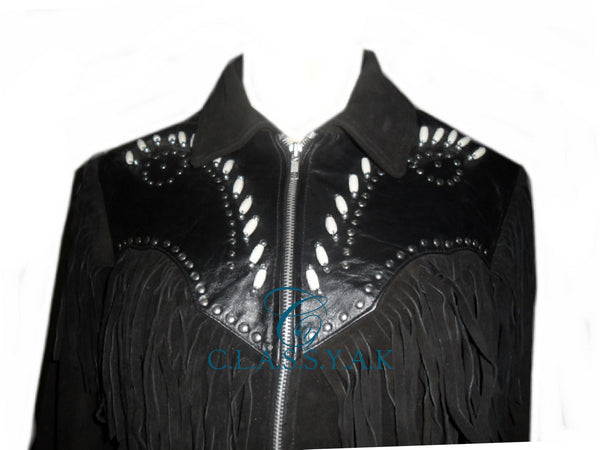 Western Women Jacket Coat Best Suede Leather Fringed and special steel and bones