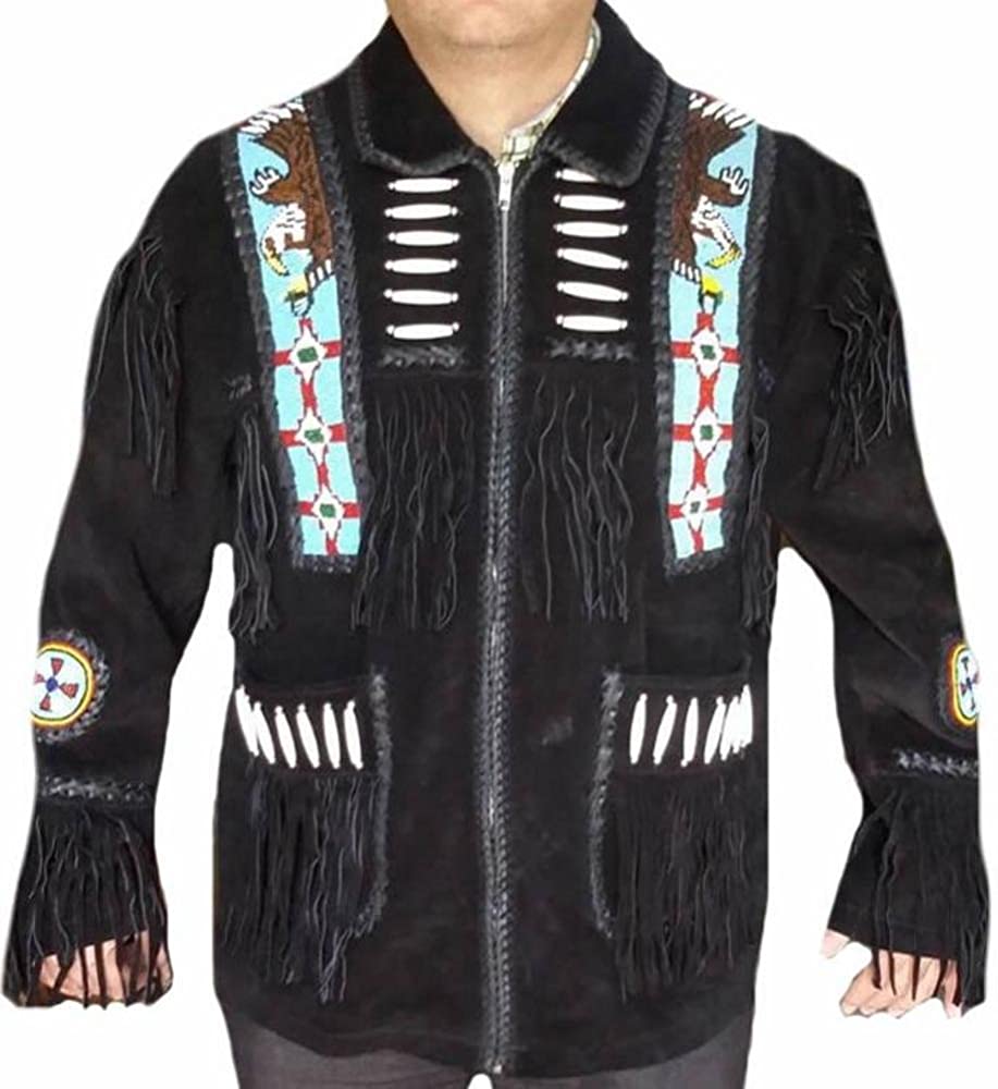 Classyak Men's Western Fringed Leather Jacket