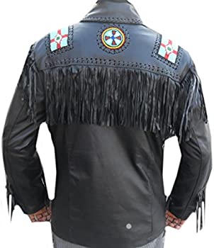 Classyak Western Leather Jacket, Fringed, Beads & Bones