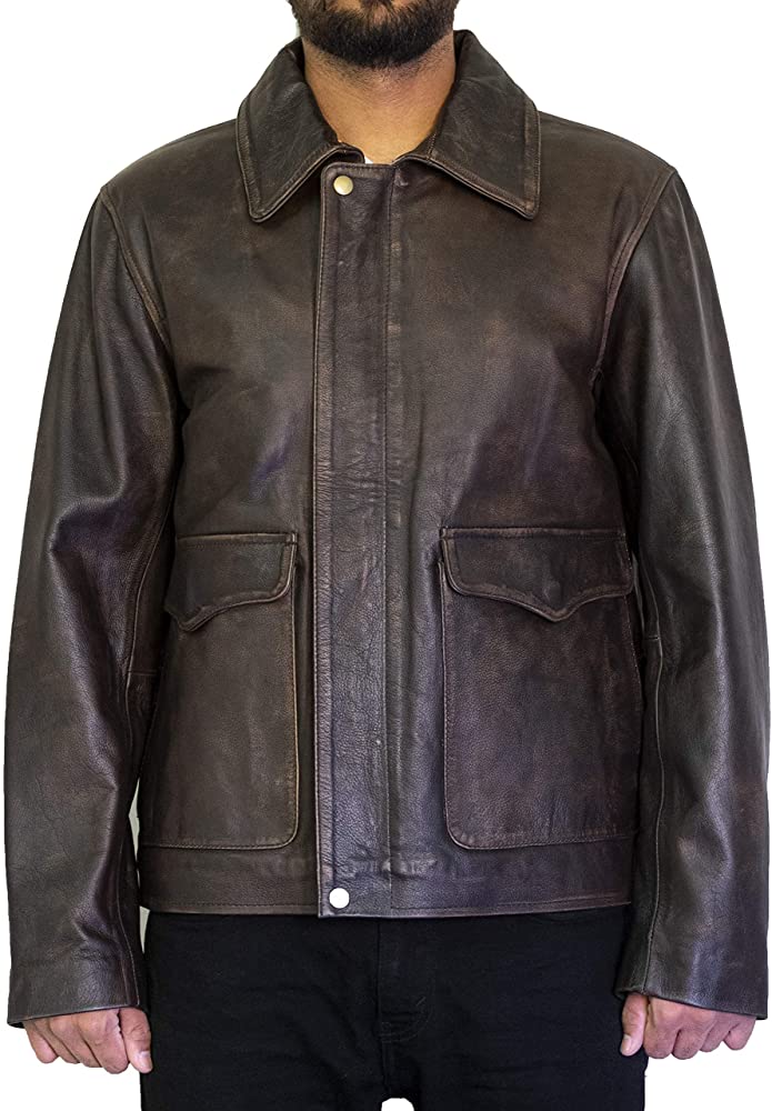 Classyak Men's Fashion Distressed Leather Coat