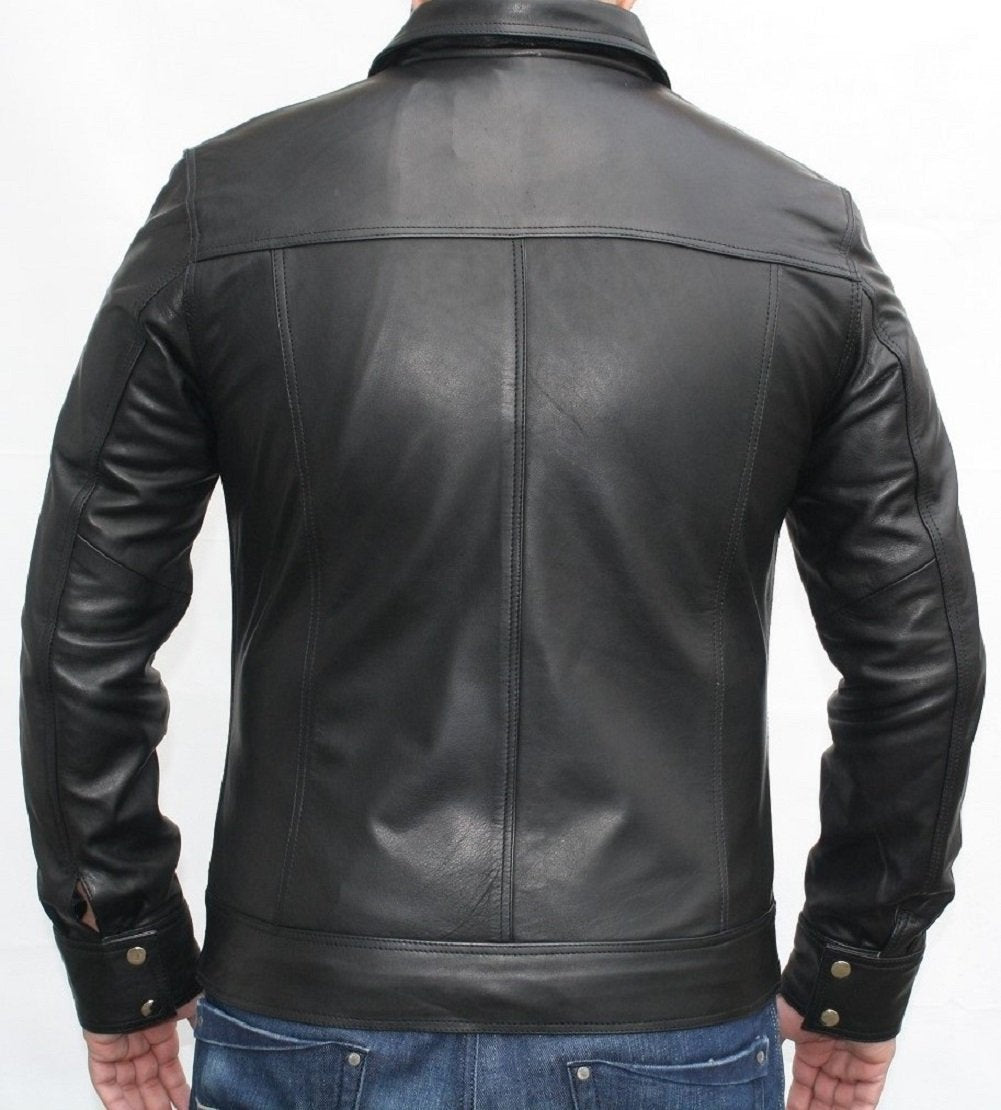 Classyak Men Fashion Sheep Leather Jacket Black Air
