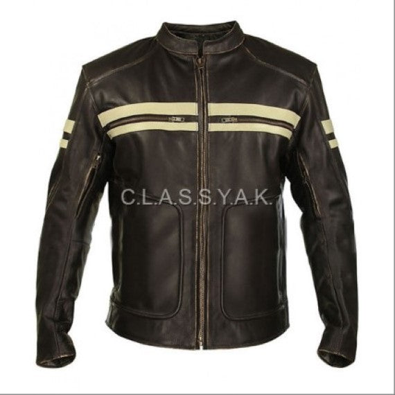 Classyak Men's Fashion Biker Leather Jacket Black