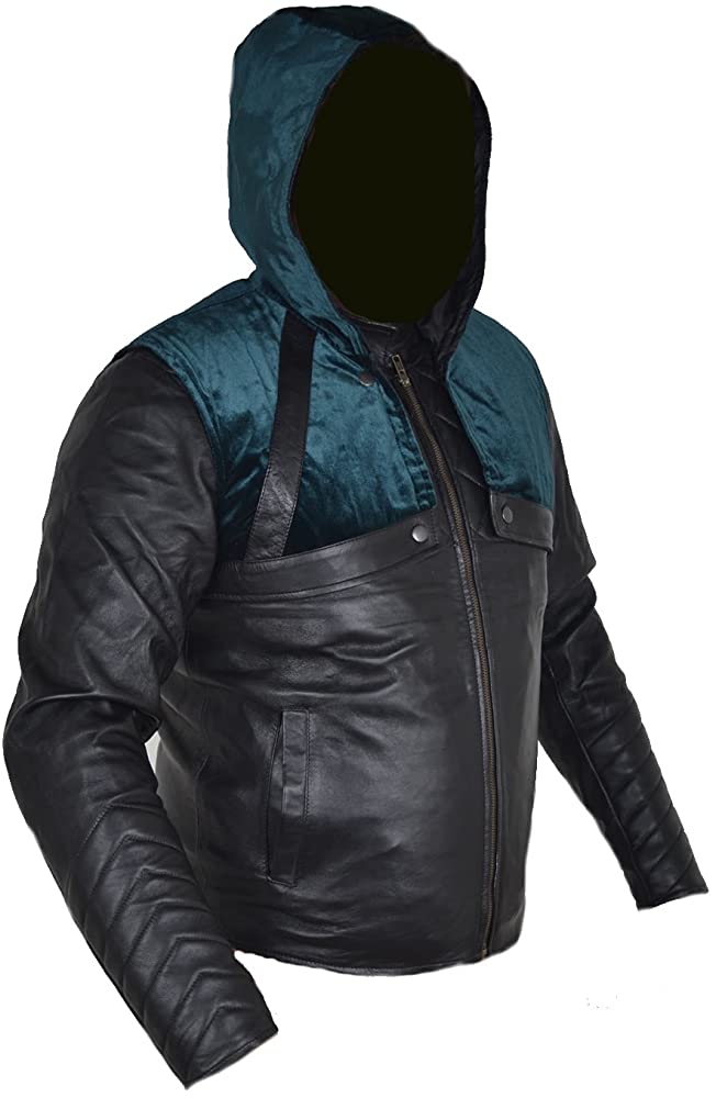 Classyak Men Fashion Arrow Leather Jacket with Hoodie