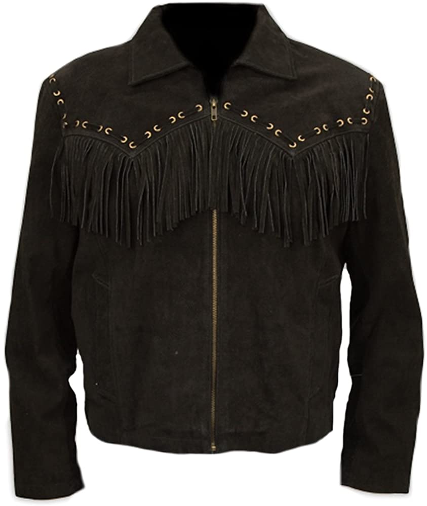 Classyak Men's Cowboy Fringed Real Leather Suede Coat