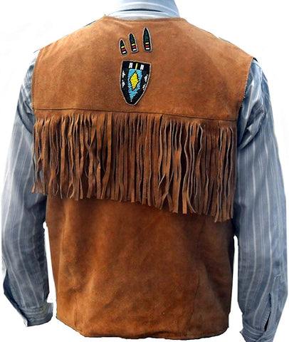 Classyak Western Genuine Leather Vest, Excellent Beads Work & Fringed