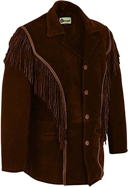 Classyak Cowboy Leather Jackets for Men Fringed Western Coat