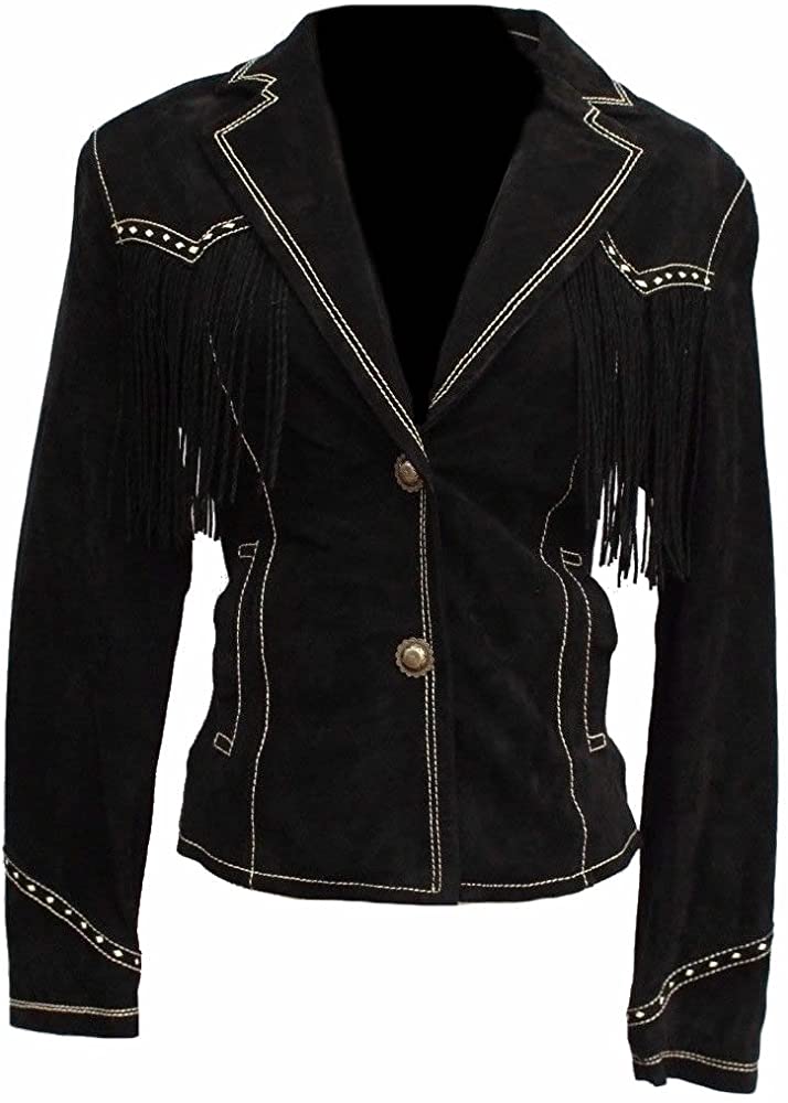 Classyak Women's Cowgirl Stylish Fringed Suede Leather Jacket