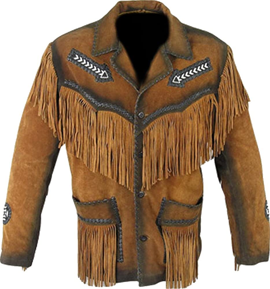Classyak Men's Western Cowboy Fringed Jacket