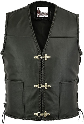 Classyak Men's Fashion Real Leather Motorcycle Vest