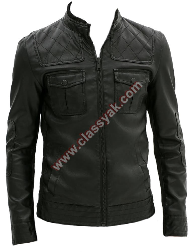 Classyak Men Fashion Real Leather Moto Jacket Black HIgh Quality Sheep Leather, Xs-5xl