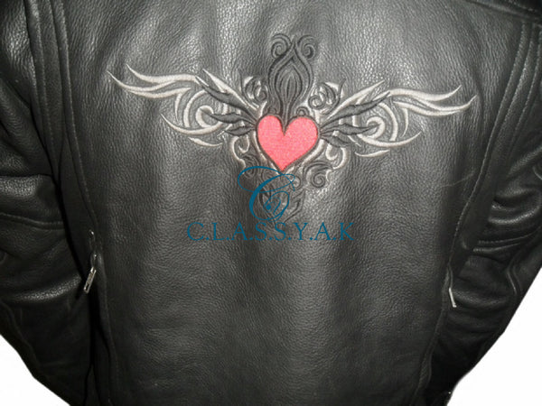 Women Motorcycle Jacket Heart breaker design biker - Original Cowhide leather