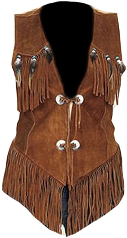 Classyak Women's Western Suede Leather Top Quality Vest
