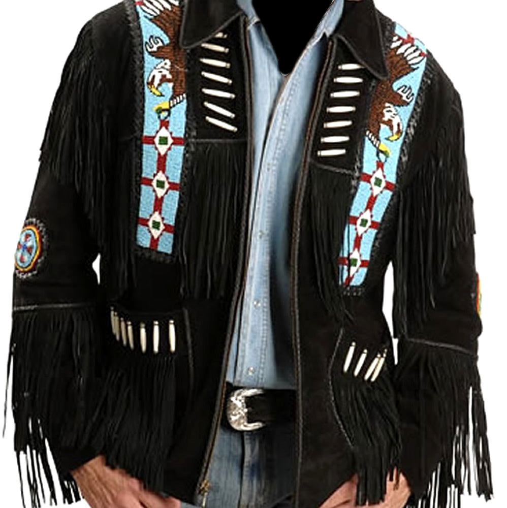 Western Leather Jacket for Men - Black Suede Leather Coat