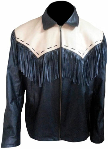Classyak Men's Western Stylish Real Leather Fringed Jacket
