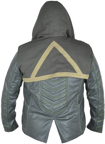 Classyak Men's Fashion Hoodie Style Genuine Leather Arrow Green Jacket