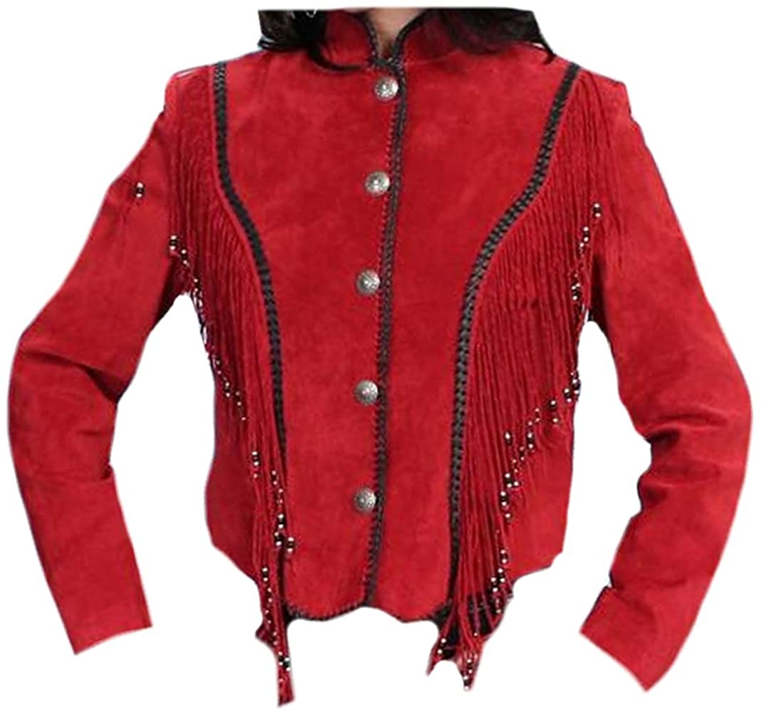 Classyak Women's Western Fringed Top Quality Suede Leather Coat