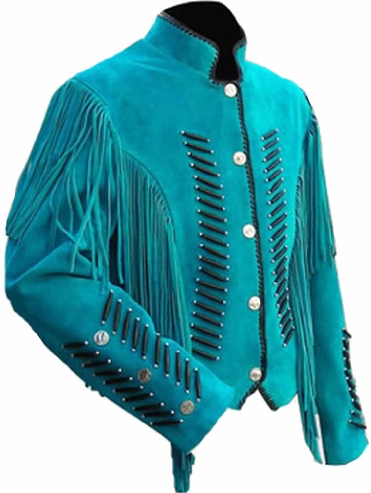 Classyak Western Style Leather Jacket Fringed & Bones, Excellent Quality