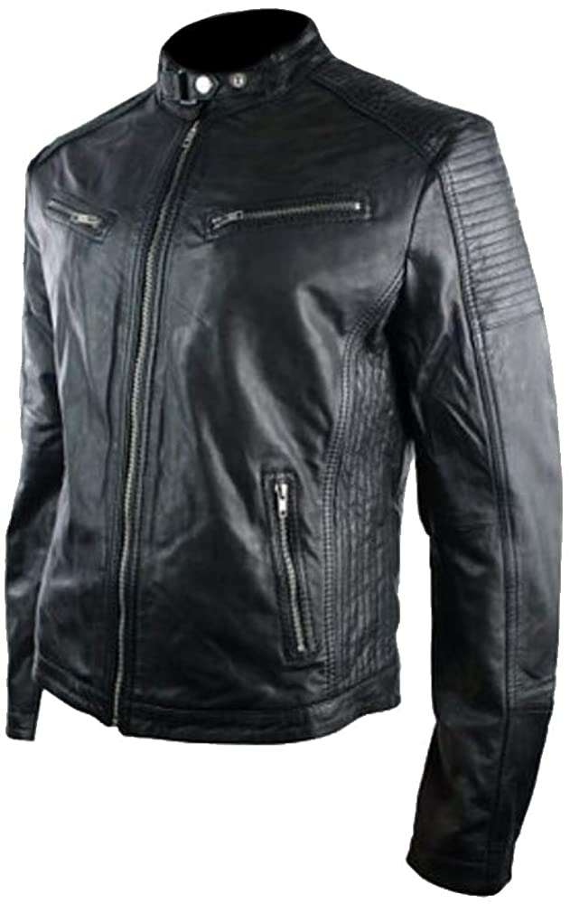 Classyak Men's Fashion Retro Style Real Leather Biker Jacket