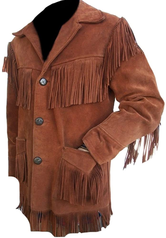 Classyak Men's Western Stylish Suede Leather Jacket Fringed
