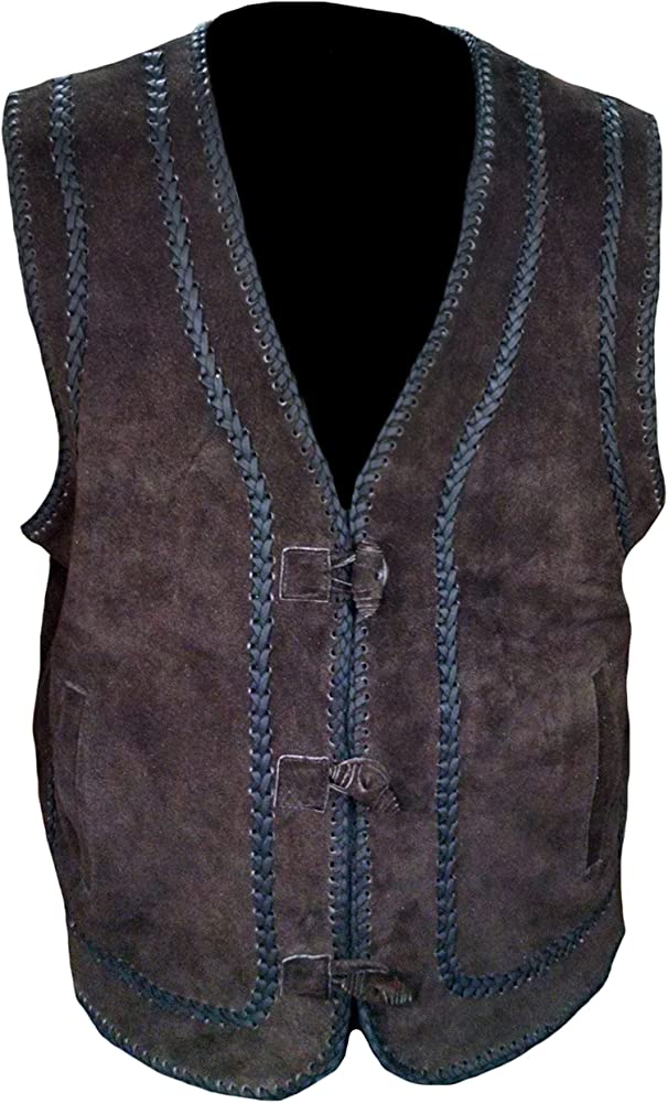 Classyak Men's Fashion Brown Suede Leather Stylish Vest