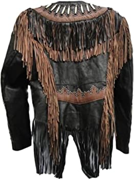 Classyak Women's Fringed and Boned Real Leather Coat
