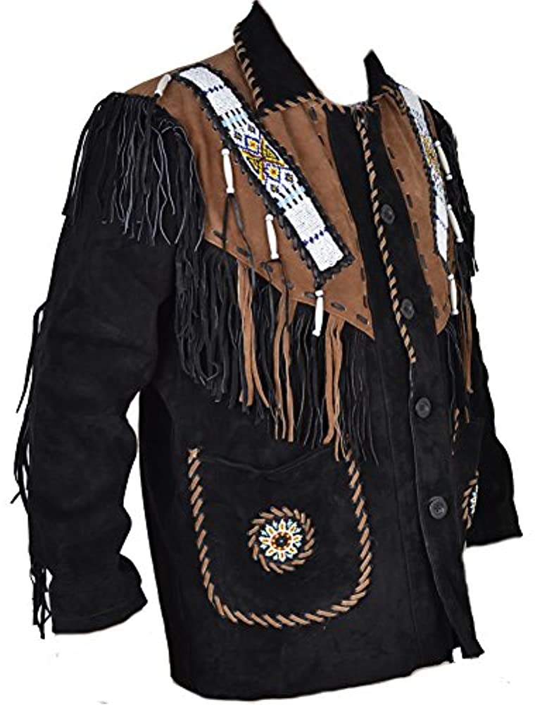 Classyak Western Cowboy Leather Jacket, Fringed & Excellent Beads Work
