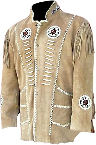 Classyak Men's Western Cowboy Fringed Motokit Suede Leather Jacket