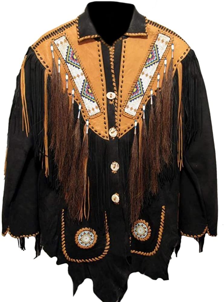 Classyak Men's Western Real Beads and fringes Cowboy Jacket