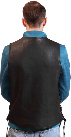 Classyak Men's Fashion Real Leather Side Laces Moto Vest