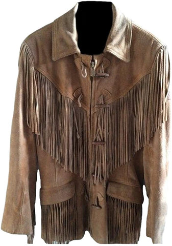Classyak Men's Western Suede Real Leather Jacket Fringed