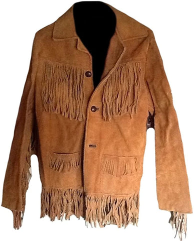 Classyak Men's Western Cowboy Fringed Suede Leather Jacket
