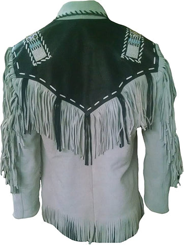 Classyak Men's Western Cowboy fringed Leather Jacket