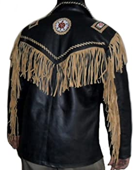 Classyak Western Style Leather Jacket, Fringed, Bones & Beads