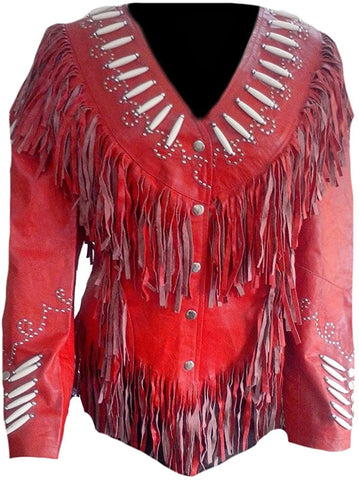 Classyak Women's Western Fringed Real Leather Jacket