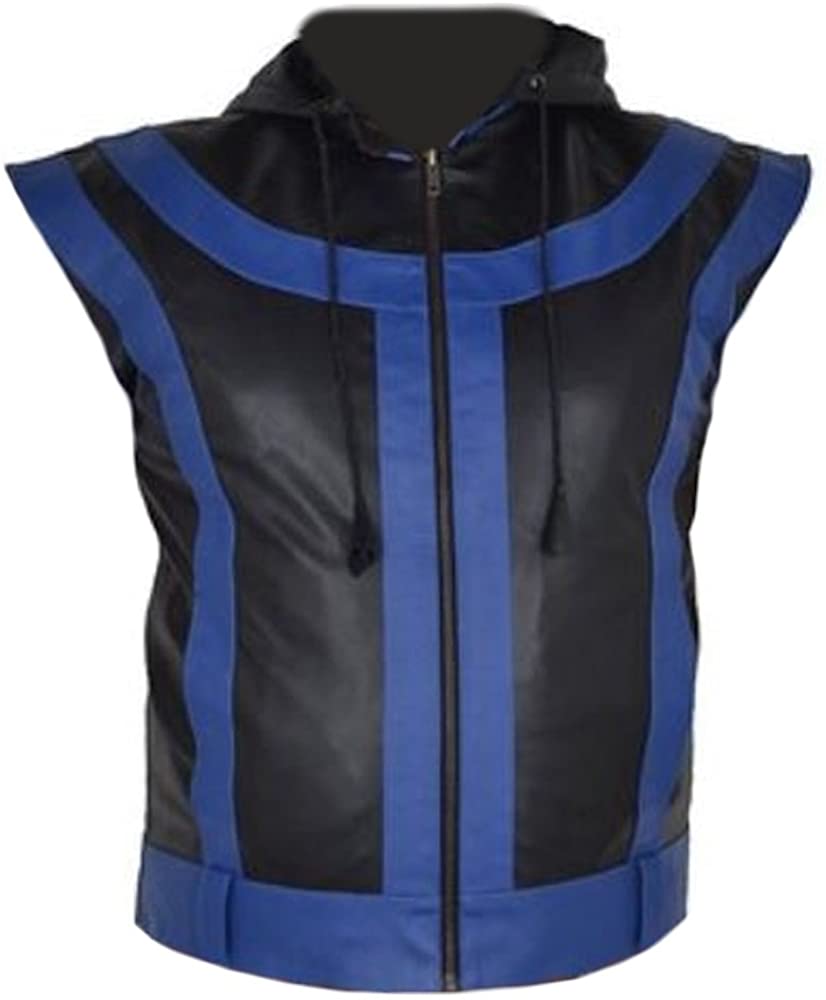 Classyak Men's Black and Blue 5 Star Leather Vest
